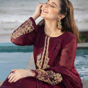 Azure Embroidered Luxury Chiffon 3 Piece Unstitched